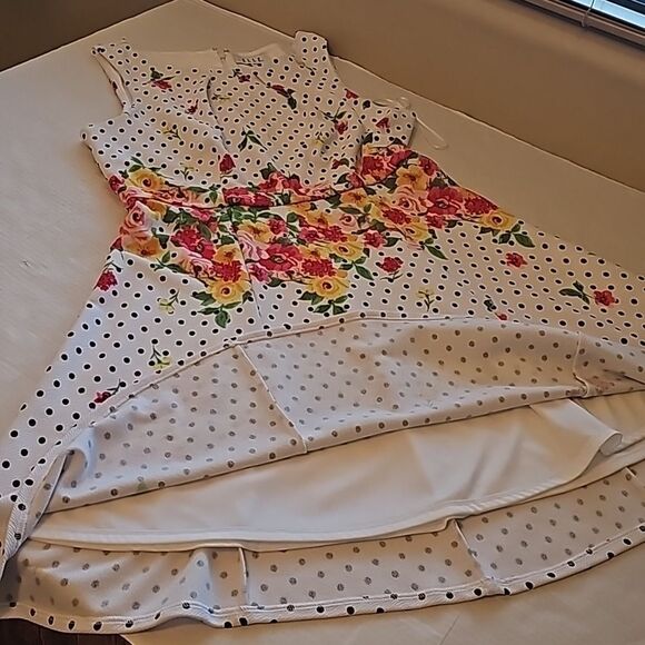 Elle floral and polka dot sleeveless zipper back lined dress size large - Picture 9 of 11